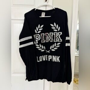 *SOLD* PINK Victoria's Secret Black Long Sleeve bling tee medium